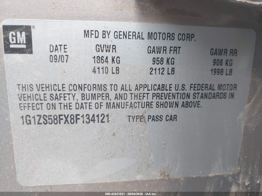 1G1ZS58FX8F134121 2008 CHEVROLET MALIBU photo no. 9