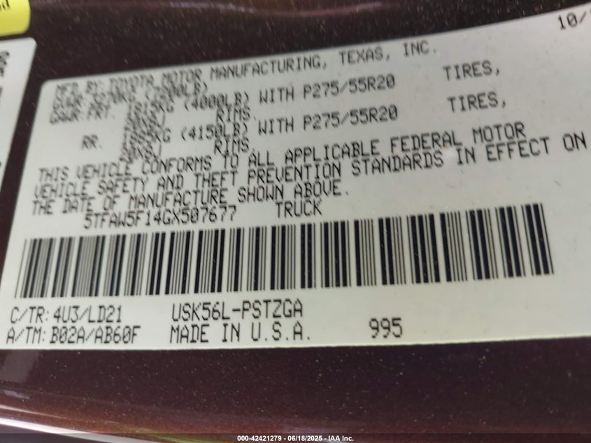 2016 TOYOTA TUNDRA 1794 5.7L V8 - 5TFAW5F14GX507677