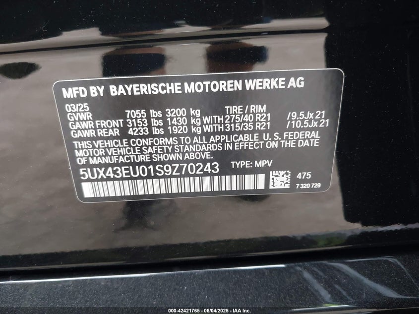 2025 BMW X5 PHEV XDRIVE50E 5UX43EU01S9Z70243