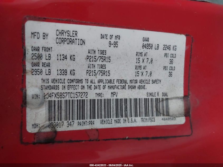 1996 Jeep Grand Cherokee VIN: 14FXS Lot: 42422023