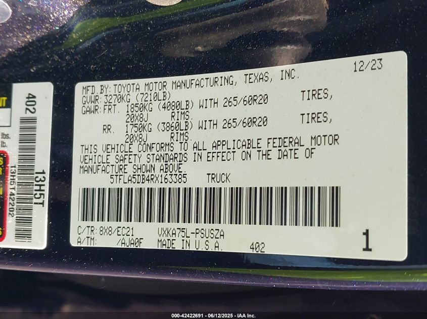 2024 Toyota Tundra - 5TFLA5DB4RX163385