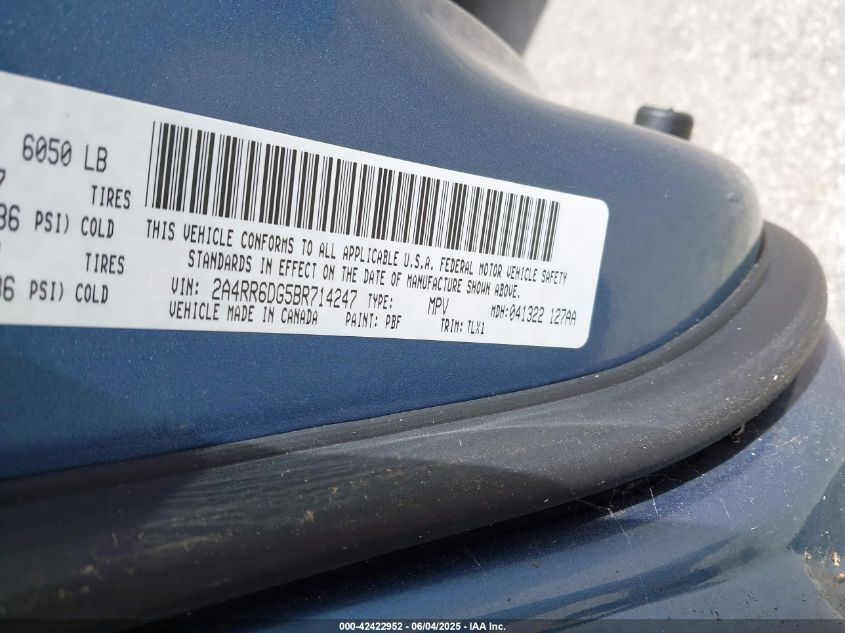 2011 Chrysler Town & Country Limited VIN: 2A4RR6DG5BR714247 Lot: 42422952