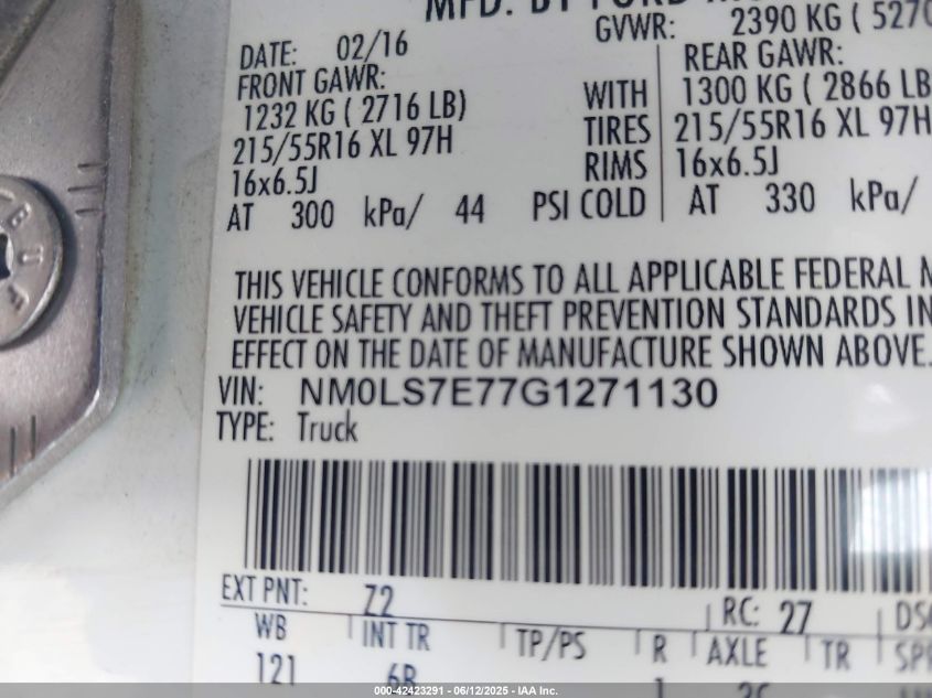 2016 Ford Transit Connect Xl VIN: NM0LS7E77G1271130 Lot: 42423291