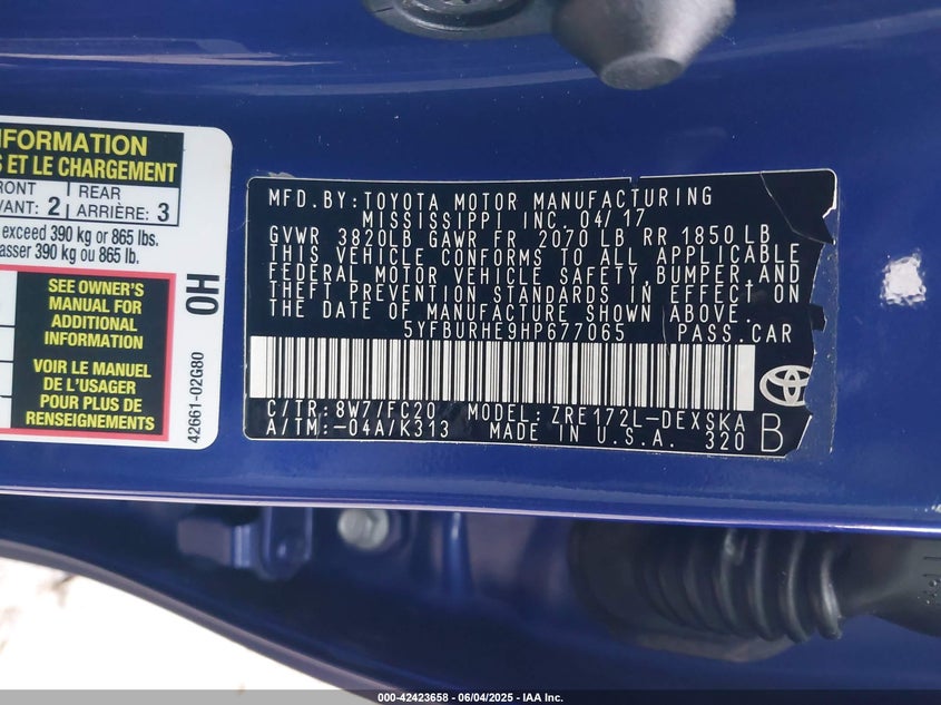 2017 TOYOTA COROLLA SE - 5YFBURHE9HP677065