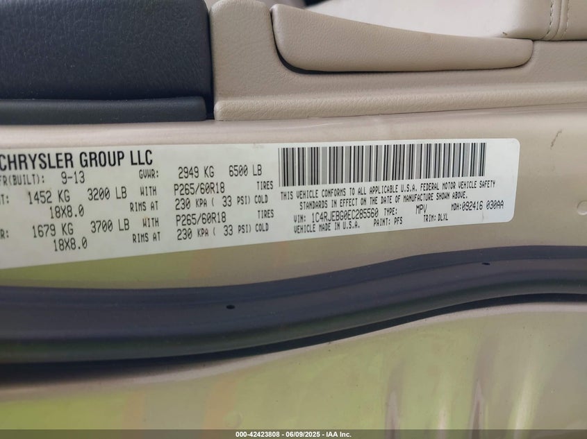 2014 JEEP GRAND CHEROKEE LIMITED - 1C4RJEBG0EC285560