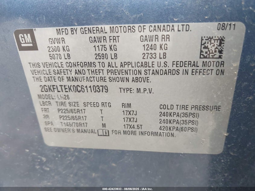 2012 GMC TERRAIN VIN: 2GKFLTEK0C6110379