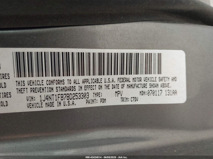 2011 JEEP COMPASS VIN: 1J4NT1FB7BD253303