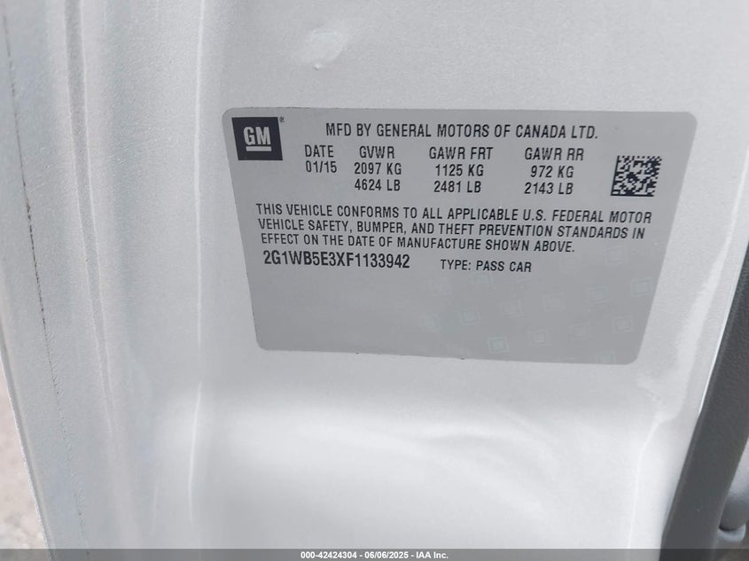 2015 CHEVROLET IMPALA LIMITED LT - 2G1WB5E3XF1133942