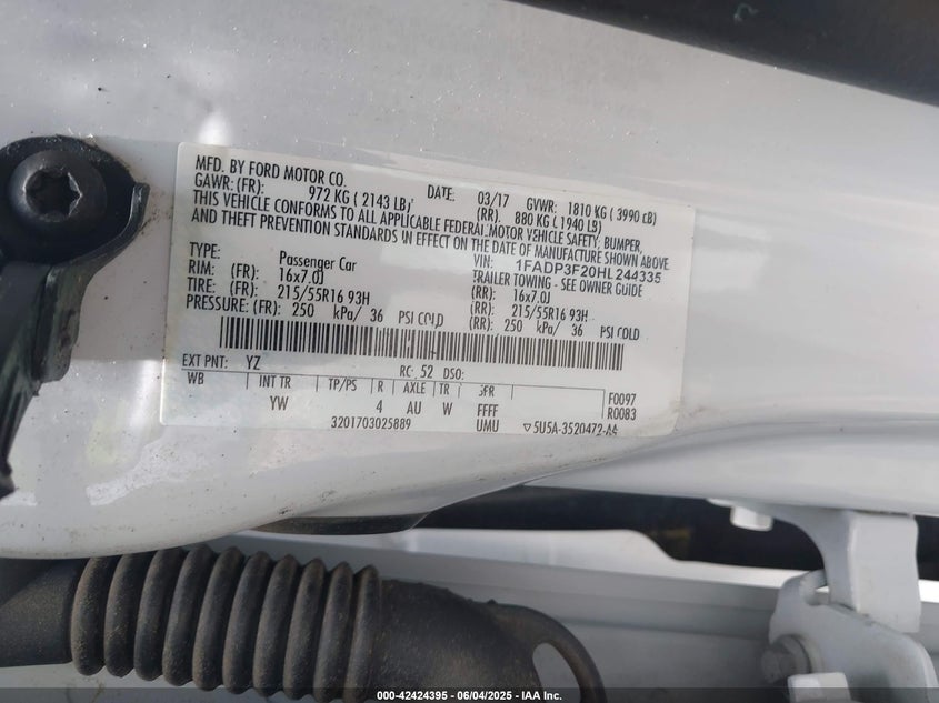 2017 FORD FOCUS SE - 1FADP3F20HL244335