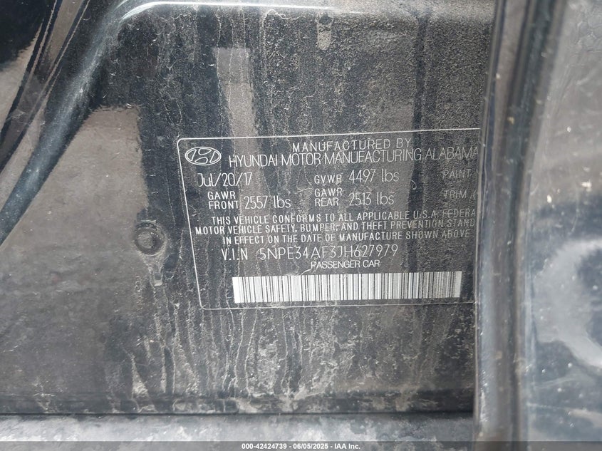 VIN 5NPE34AF3JH627979 2018 HYUNDAI SONATA LIMITED