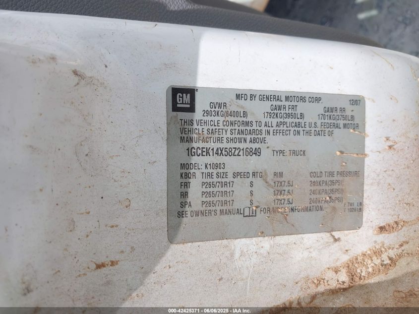2008 Chevrolet Silverado 1500 Work Truck VIN: 1GCEK14X58Z216849 Lot: 42425371