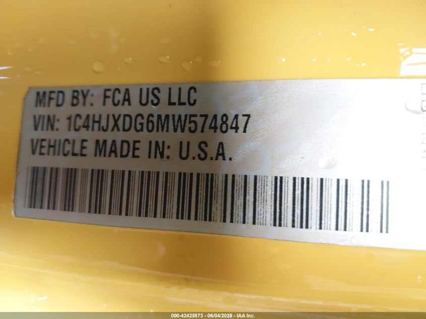 2021 Jeep Wrangler Unlimited Rubicon 4X4 VIN: 1C4HJXFN6MW610029 Lot: 42425573