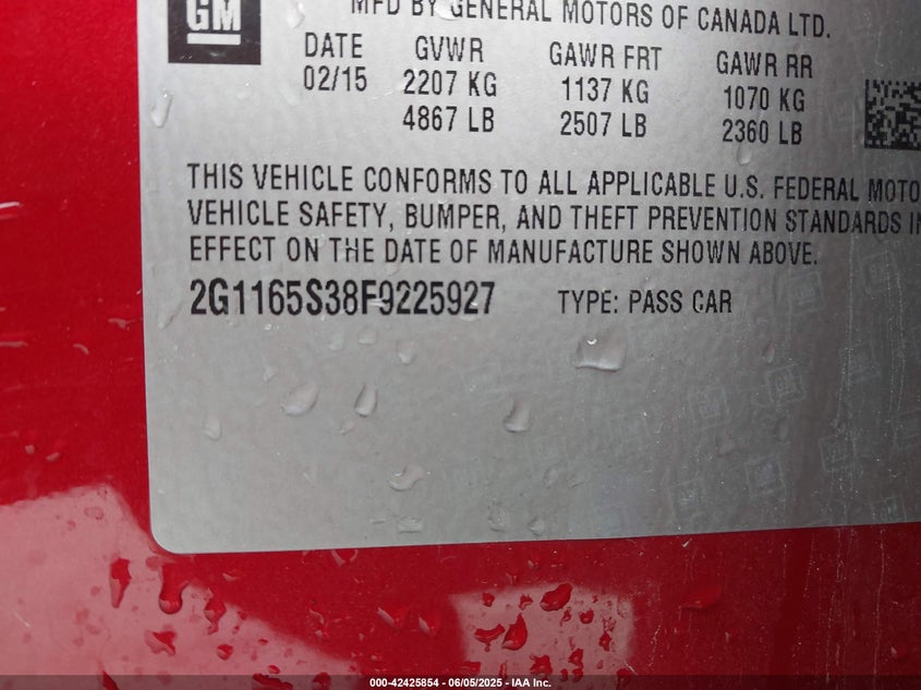 2015 CHEVROLET IMPALA 2LZ - 2G1165S38F9225927