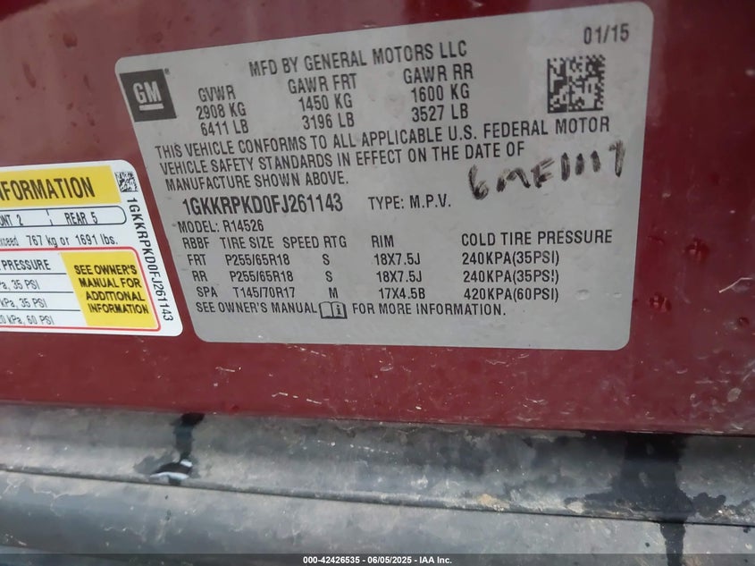 2015 GMC ACADIA SLE-2 - 1GKKRPKD0FJ261143