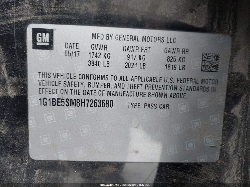 2017 CHEVROLET CRUZE LT AUTO - 1G1BE5SM8H7263680