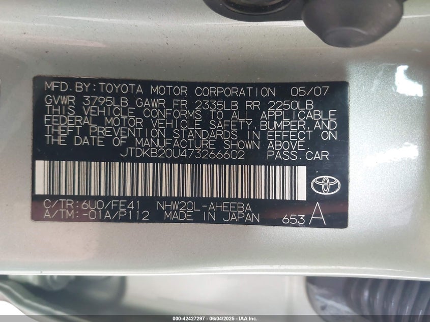 2007 Toyota Prius VIN: JTDKB20U473266602 Lot: 42427297