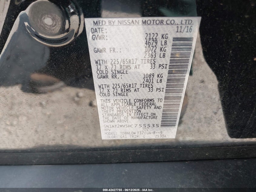 2017 NISSAN ROGUE SV - 5N1AT2MV5HC755535