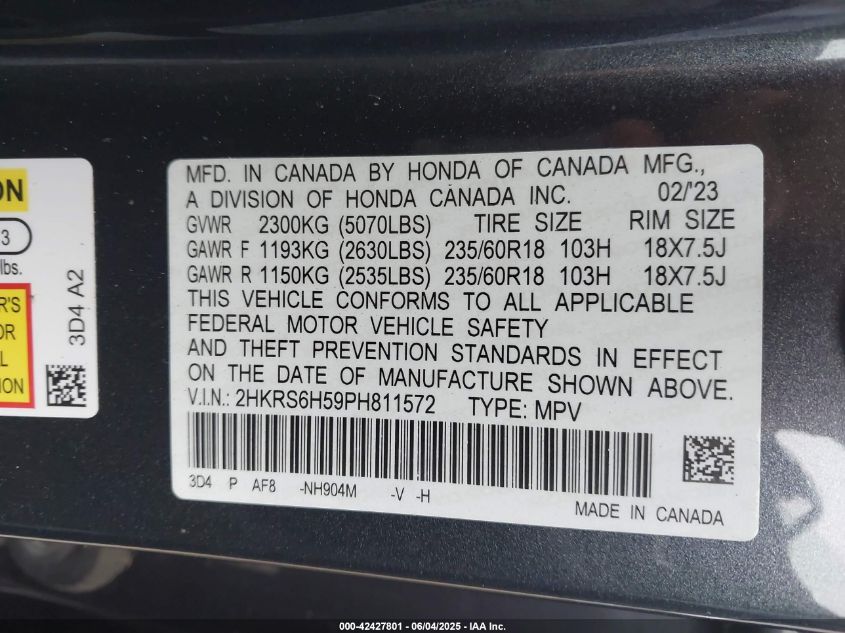 2023 Honda Cr-V Sport VIN: 2HKRS6H59PH81157 Lot: 42427801