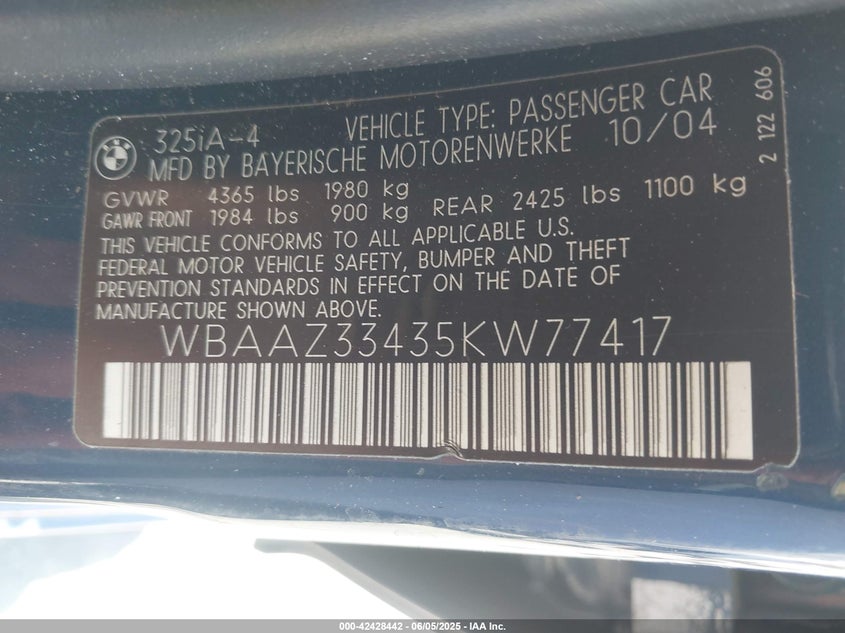 WBAAZ33435KW77417 2005 BMW 3ER photo no. 9