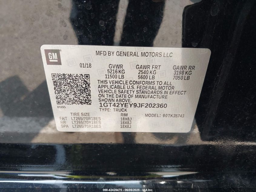 2018 GMC Sierra 3500Hd Denali VIN: 1GT42YEY9JF202360 Lot: 42428475