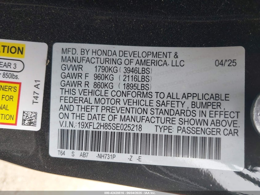 2025 HONDA CIVIC SPORT - 19XFL2H85SE025218