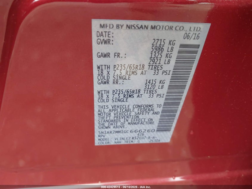 2016 NISSAN PATHFINDER SV - 5N1AR2MM1GC666260