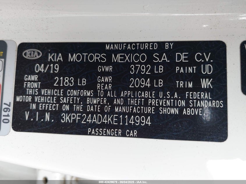 2019 KIA FORTE LXS - 3KPF24AD4KE114994