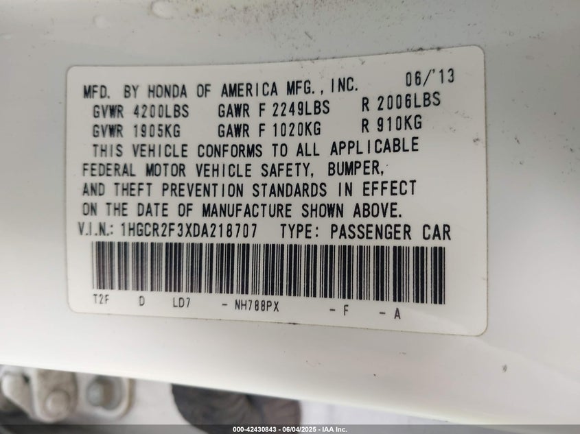 2013 HONDA ACCORD LX - 1HGCR2F3XDA218707