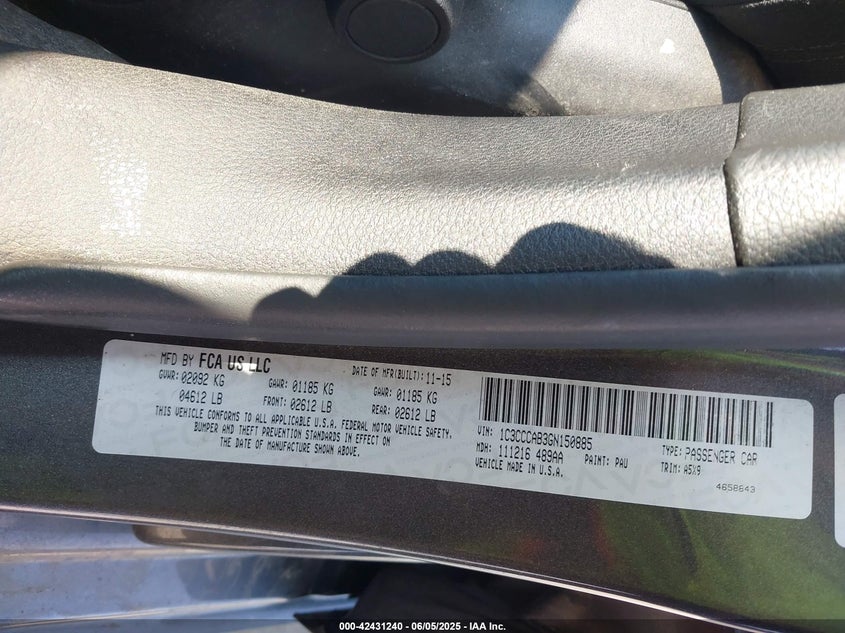 2016 CHRYSLER 200 VIN: 1C3CCCAB3GN150885