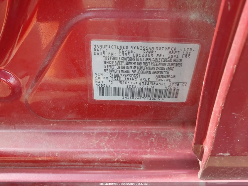 2015 NISSAN SENTRA SV - 3N1AB7AP7FY300221