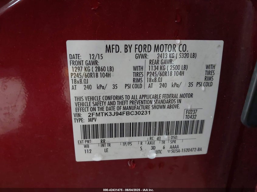 2015 FORD EDGE SEL - 2FMTK3J94FBC30231