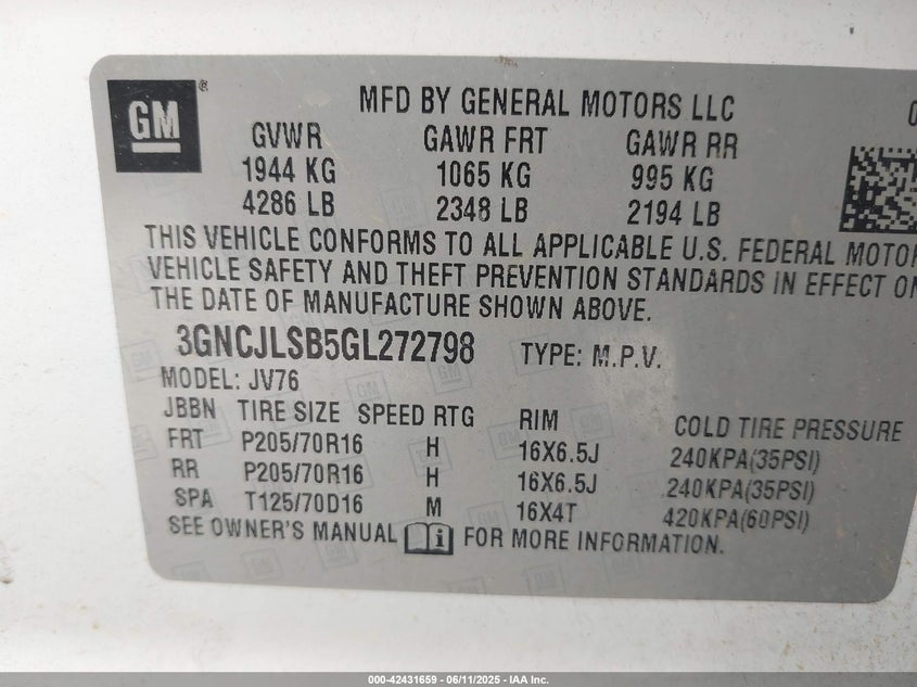 2016 CHEVROLET TRAX LT - 3GNCJLSB5GL272798