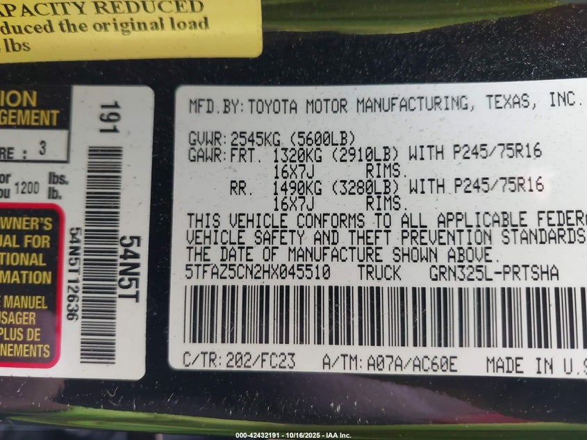 5TFAZ5CN2HX045510 2017 TOYOTA TACOMA photo no. 9