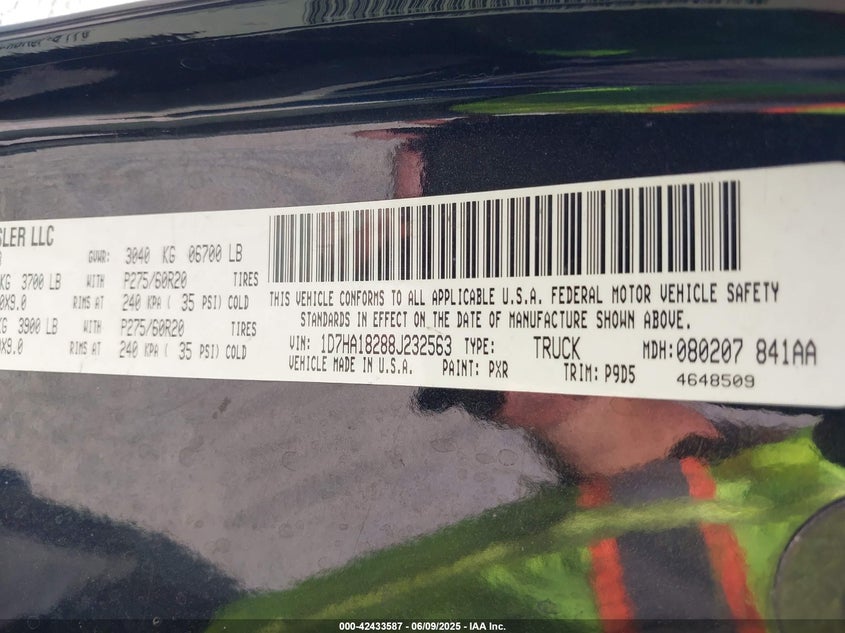 2008 Dodge Ram 1500 Slt VIN: 1D7HA18288J232563 Lot: 42433587