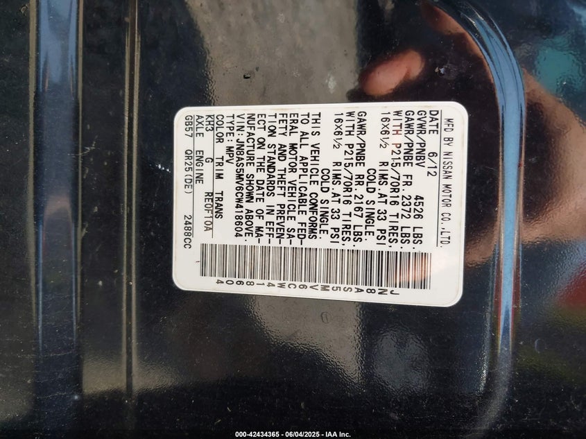 2012 Nissan Rogue S VIN: JN8AS5MV6CW418604 Lot: 42434365