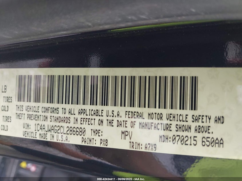 2012 JEEP WRANGLER / VIN: 1C4AJWAG2CL286680