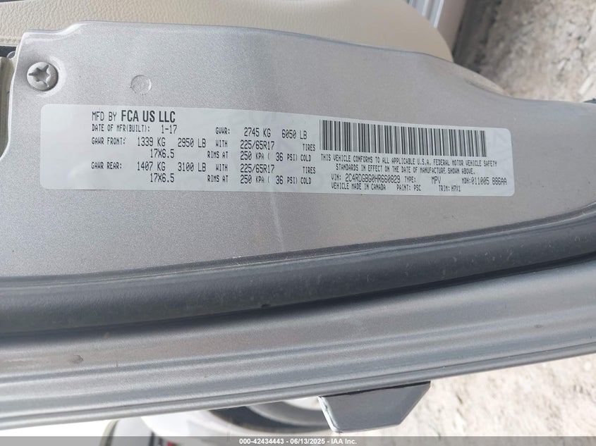 2017 DODGE GRAND CARAVAN SE - 2C4RDGBG0HR660829