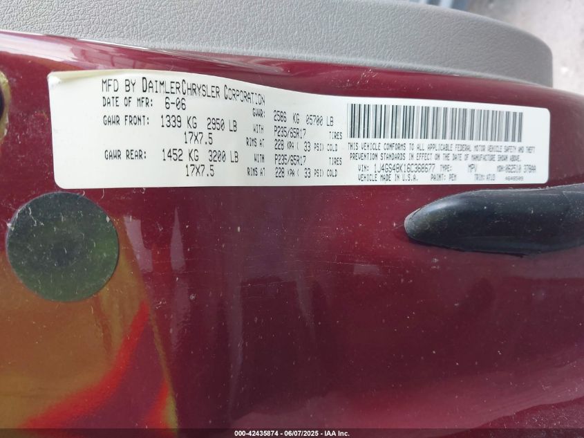 2006 Jeep Grand Cherokee Laredo VIN: 1J4GS48K16C368677 Lot: 42435874