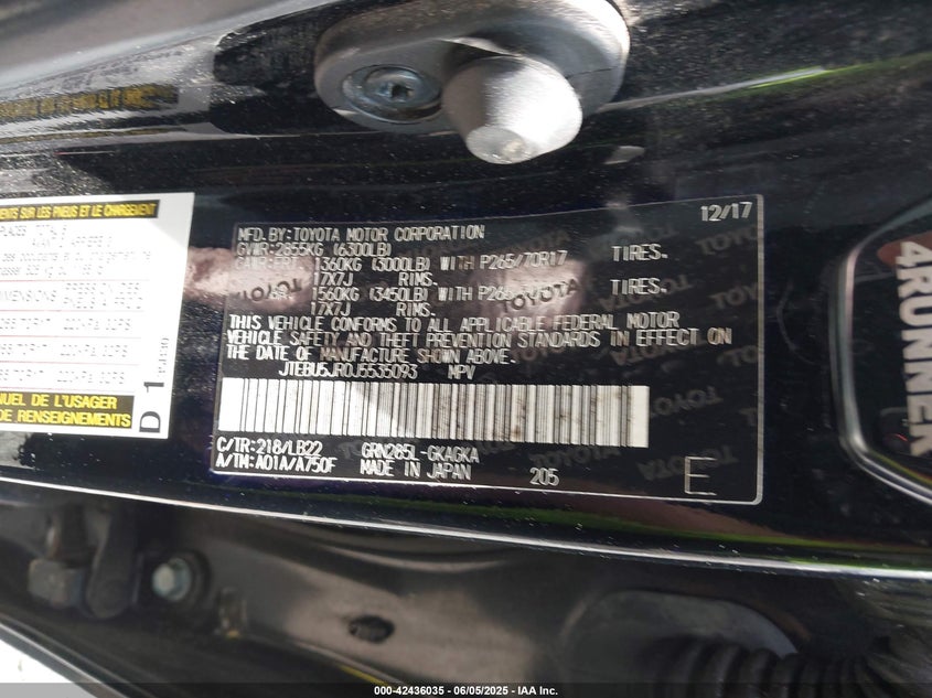 JTEBU5JR0J5535093 2018 TOYOTA 4RUNNER photo no. 9