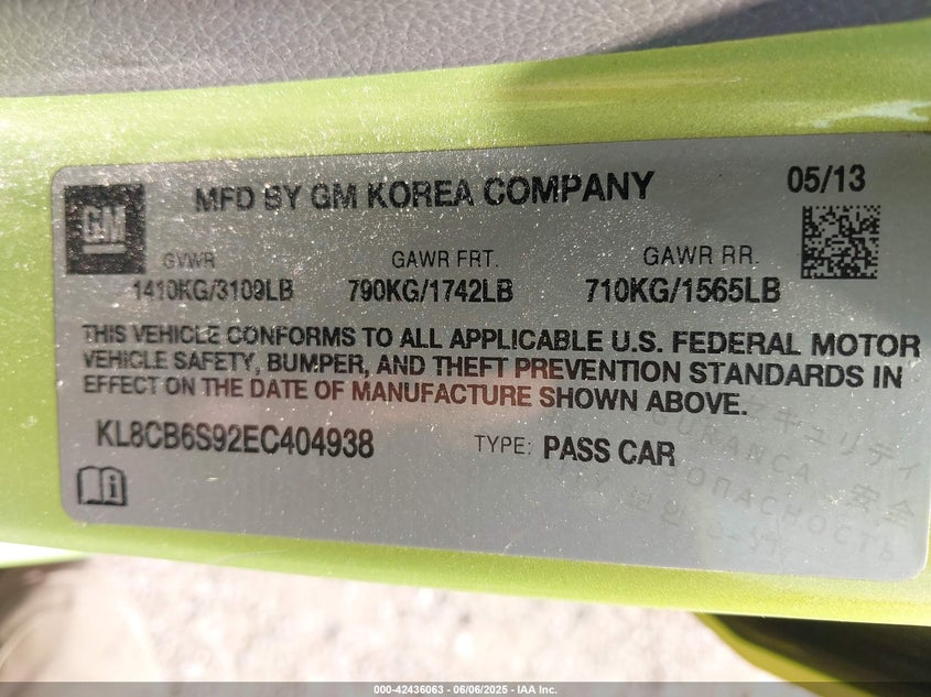 2014 CHEVROLET SPARK LS AUTO - KL8CB6S92EC404938