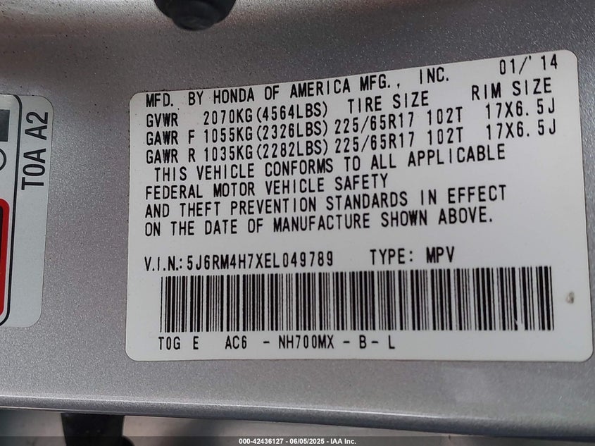 2014 HONDA CR-V EX-L - 5J6RM4H7XEL049789