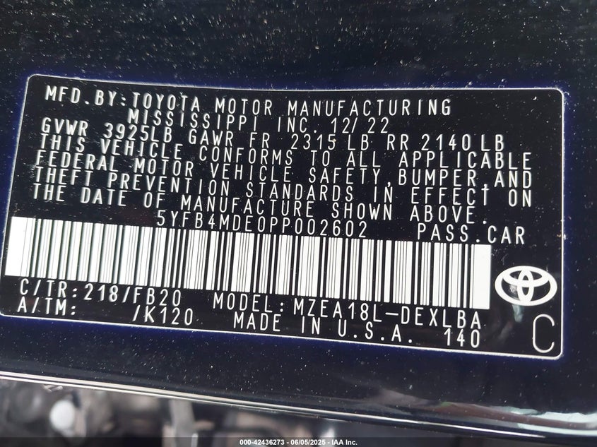 2023 TOYOTA COROLLA LE - 5YFB4MDE0PP002602