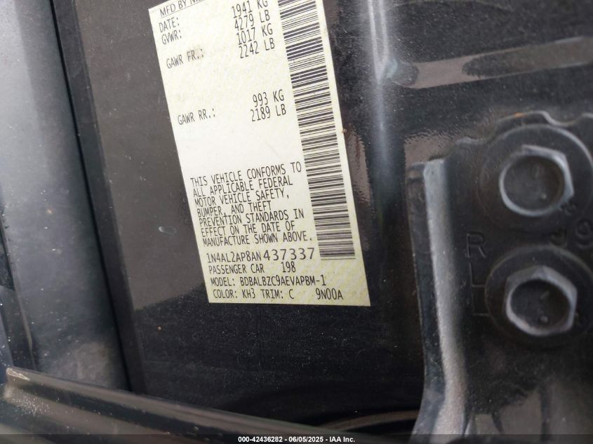 2010 Nissan Altima 2.5 S VIN: 1N4AL2AP8AN437337 Lot: 42436282