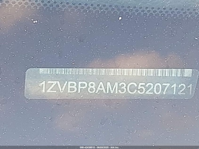 2012 Ford Mustang V6 VIN: 1ZVBP8AM3C5207121 Lot: 42436515