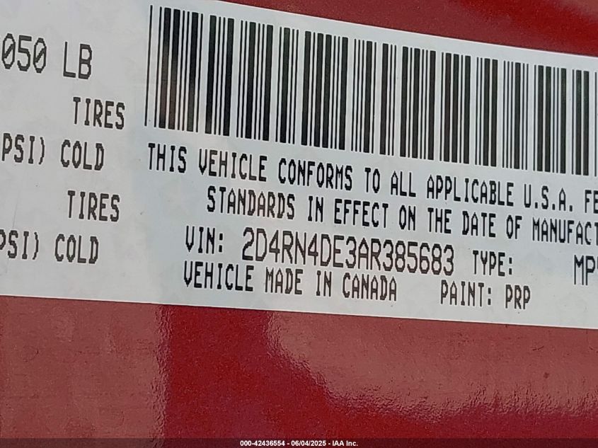 2010 Dodge Grand Caravan Se VIN: 2D4RN4DE3AR385683 Lot: 42436554