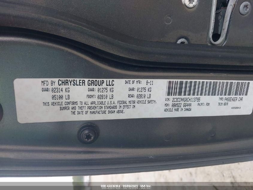 2012 Chrysler 300 VIN: 2C3CCAAG0CH113795 Lot: 42436984