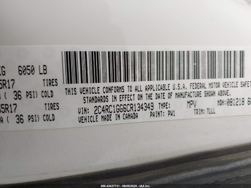 2012 Chrysler Town & Country Limited VIN: 2C4RC1GG6CR134349 Lot: 42437731