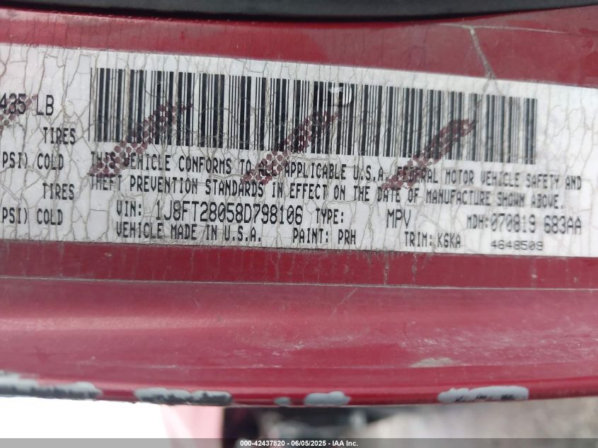 2008 Jeep Patriot Sport VIN: 1J8FT28058D798106 Lot: 42437820