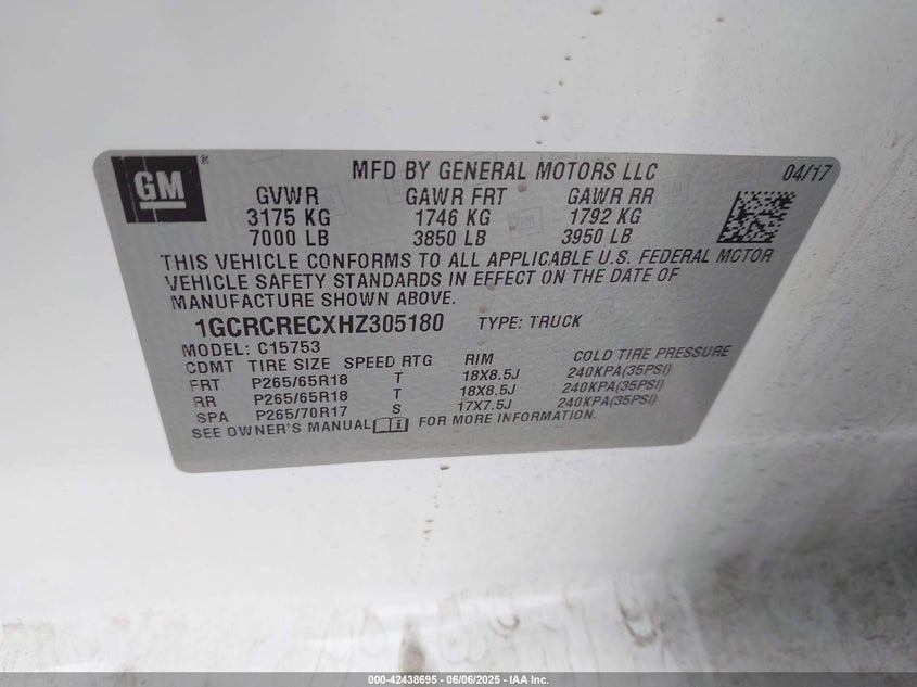 2017 CHEVROLET SILVERADO 1500 1LT - 1GCRCRECXHZ305180