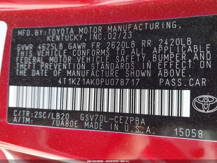 2023 TOYOTA CAMRY XSE V6 - 4T1KZ1AK0PU078717